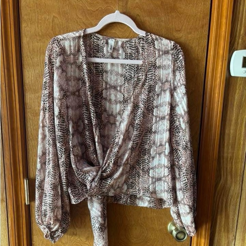 Glam Wrap Blouse Long Sleeve Tie Front